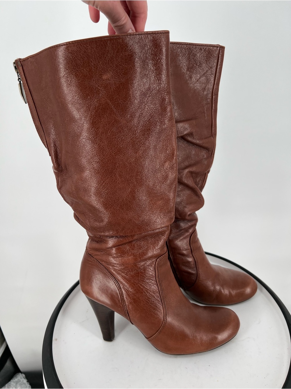 Guess Brown Leather Heeled Boots